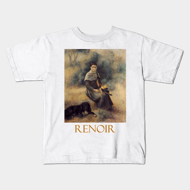 Young Girl with a Dog by Pierre-Auguste Renoir Kids T-Shirt by Naves